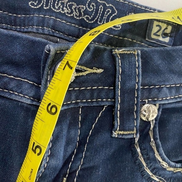 Miss Me Skinny Low-rise Bling Cross Back Pocket Stretch Dark Wash Rodeo Jean-26 - Picture 2 of 8